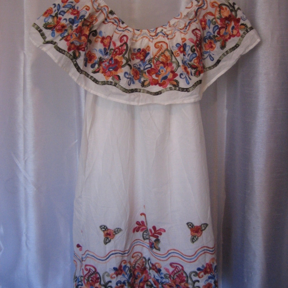 Highness White Sundress Multi Color Stitching SzLX